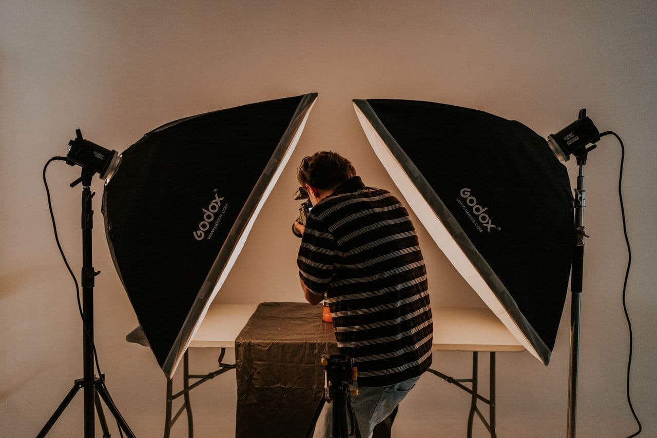 A photographer's studio with lighting