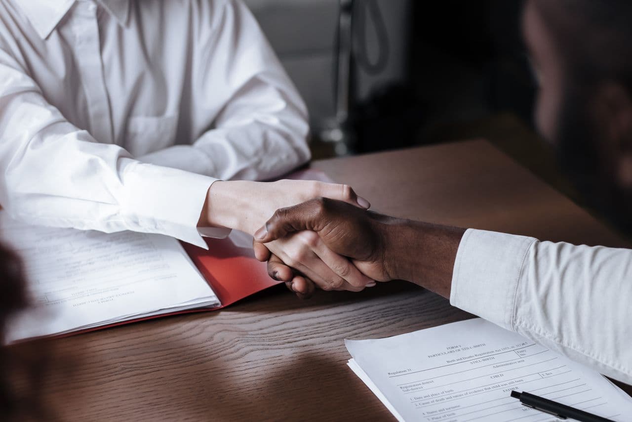 A handshake at a job interview