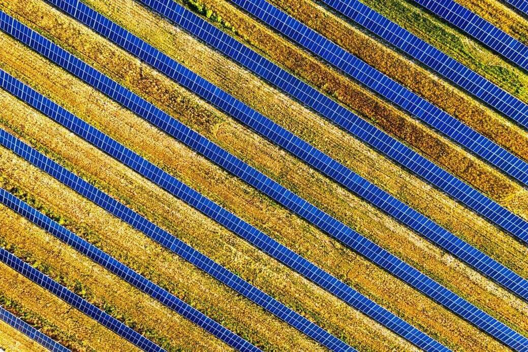 Rows of solar panels in a field